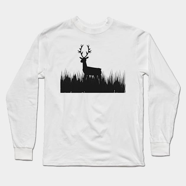 grass deer in the night Long Sleeve T-Shirt by asepsarifudin09